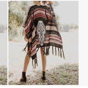NWOT Pink Striped Cow Skull Poncho